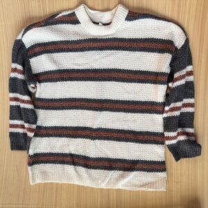 Striped Sweater - Cream, Gray, and Brown